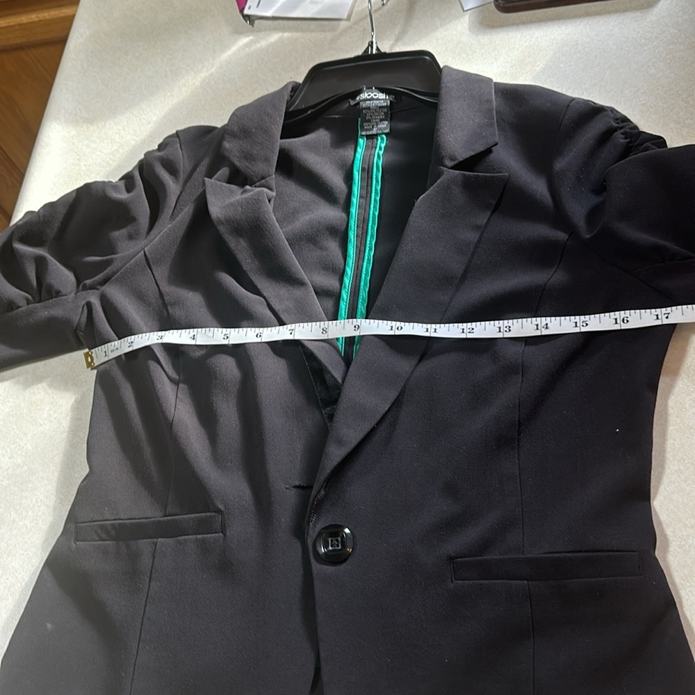 Stoosh women's black blazer 3/4 ruched sleeves stretchy fabric size M - Picture 8 of 9